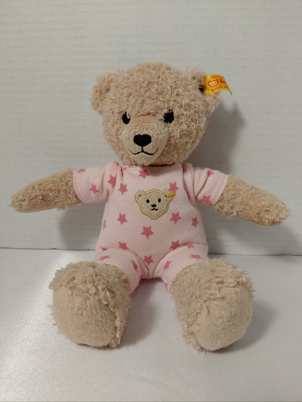 Steiff Beige Plush Teddy Bear in Pink Star Pajamas